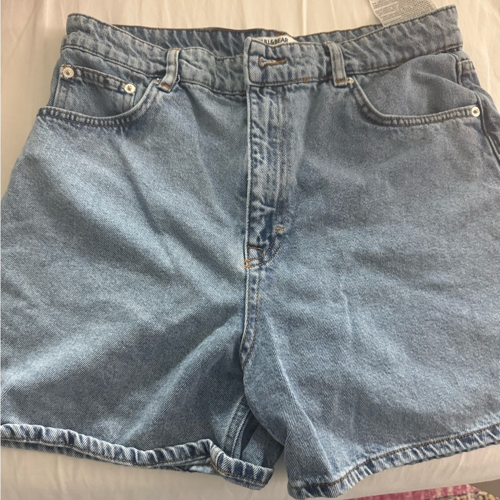 Pull&Bear Blue Jean Shorts Relaxed Fit